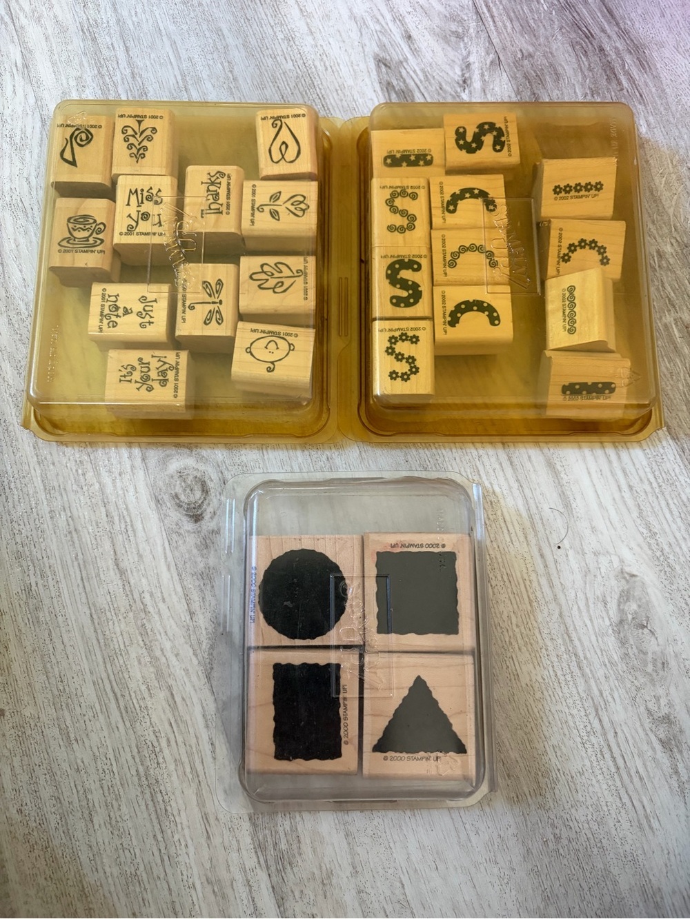 Stampin' Up! 3 Wooden Stamp Sets small shapes, alphabuilders accessories etc